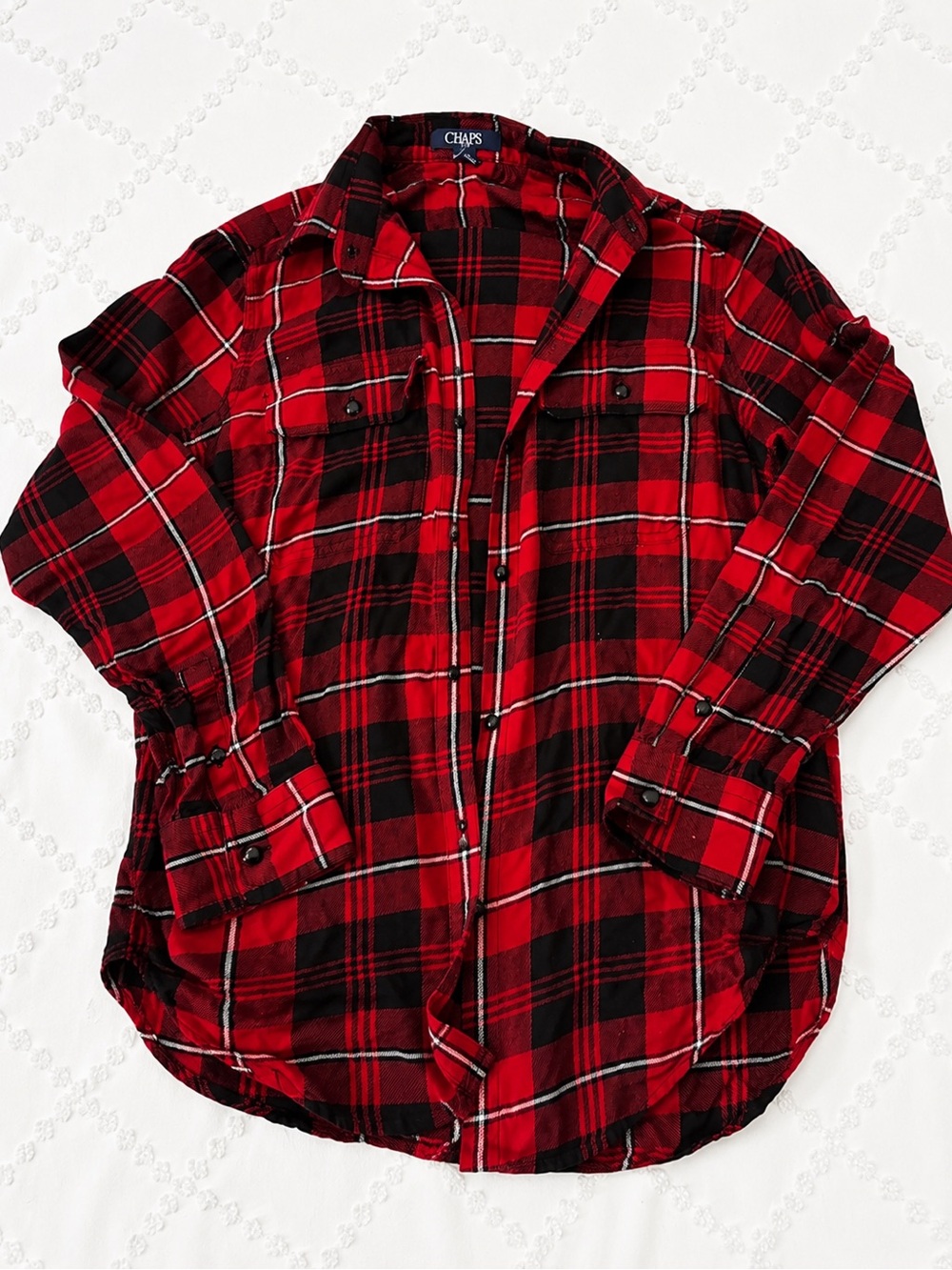 Chaps Red and Black Plaid Button-Down Shirt